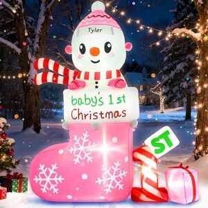 6 FT Inflatables Babys First Christmas Stocking Snowman Yard Decor